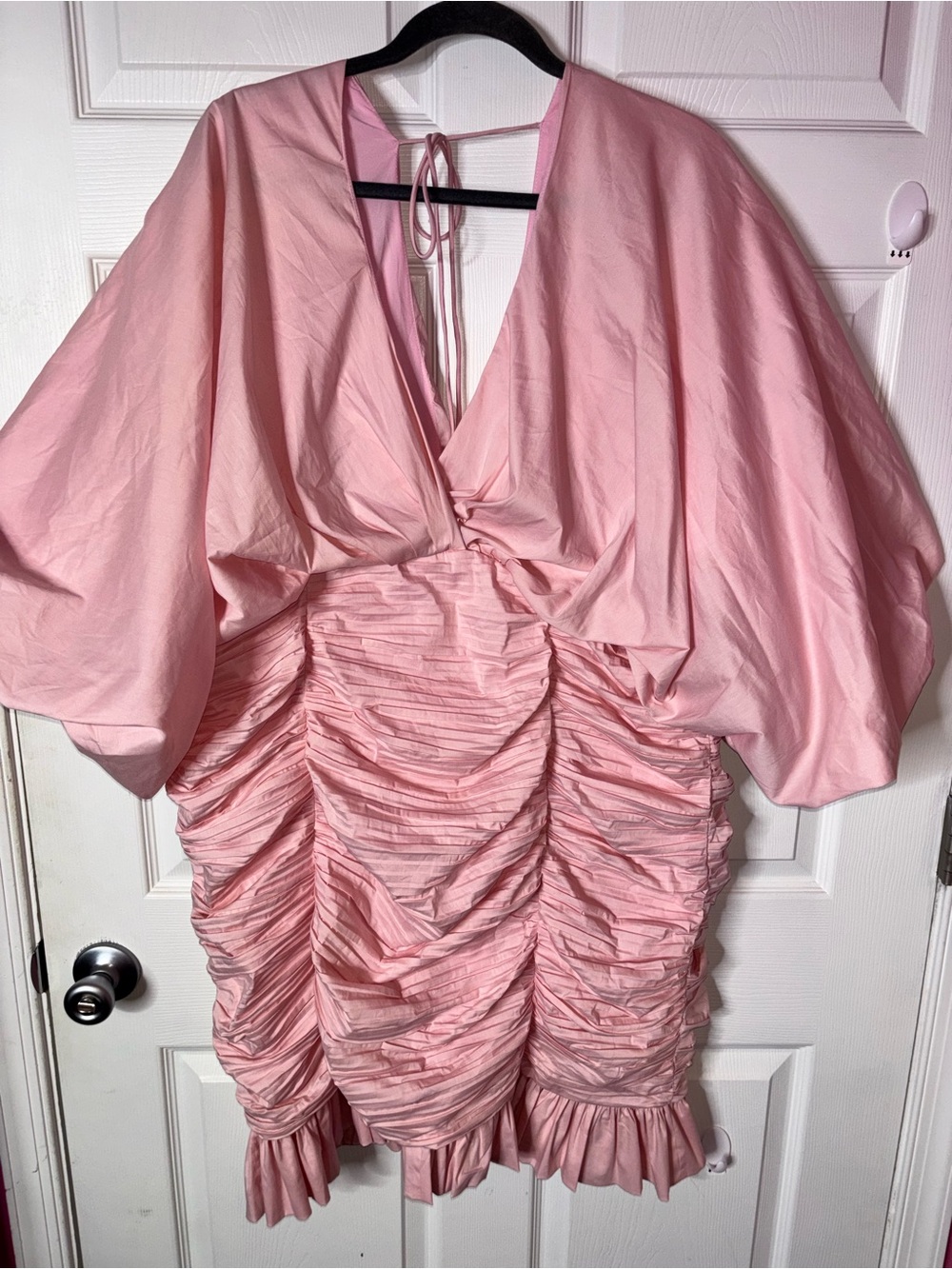 Fashion Nova Pink Ruched Mini Dress with Voluminous Sleeves